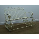 White finish two seat garden rocking bench,