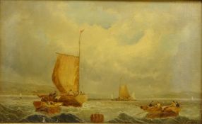 Fishing Boats off Shore, 19th century oil on canvas signed J.