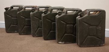 Set six 'Jerry' cans, green painted finish, W35cm, H47cm,