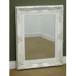 Ornate white finish rectangular bevel edge wall mirror, W75cm,