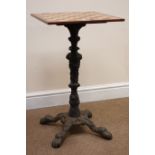 Rosewood and Birdseye maple chessboard on ornate caste iron pedestal with hairy paw feet, W42cm,