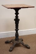 Rosewood and Birdseye maple chessboard on ornate caste iron pedestal with hairy paw feet, W42cm,