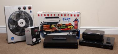 George Foreman G2 Combo Grill Compact, a Benq MS510 digital projector, two blue ray DVD players,