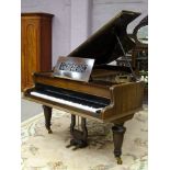 Victorian mahogany cased grand piano, cast iron overstrung, turned supports on castors,