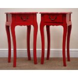 Pair French style bedside cabinets, moulded shaped top, single drawer, shaped supports, W35cm,