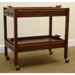 Chinese hardwood two tier collapsible hardwood tea trolley, pair removable trays,