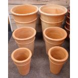Two sets three graduating terracotta long tom frost proof garden pots, D51cm,