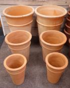 Two sets three graduating terracotta long tom frost proof garden pots, D51cm,