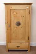 Early 20th century solid pine Danish larder, single door with ventilation cap above single drawer,