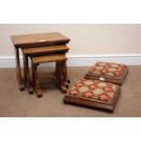 Pair Victorian oak footstools, upholstered seat on bun feet (W34cm, H9cm,