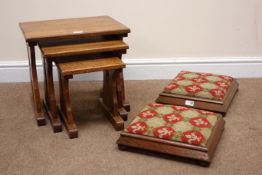 Pair Victorian oak footstools, upholstered seat on bun feet (W34cm, H9cm,
