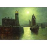 Walter Linsley Meegan (British c1860-1944): Scarborough Lighthouse by Moonlight,