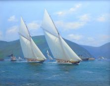 Michael J Whitehand (British 1941-): 'Britannia leading Ailsa racing in the Clyde',