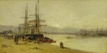 James Vivien De Fleury (British 1847-1902): Sailing Boats by the Quayside,