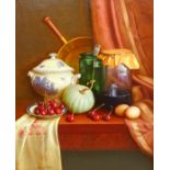 Gregori (Lysechko) Lyssetchko (Russian 1939-): Still Life of Cherries and Eggs on a Table,