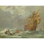 Bernard Finegan Gribble (British 1873-1962): Galleon and Rowing Boats in Stormy Seas,