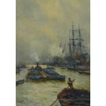 Ernest Dade (Staithes Group 1868-1935): 'Shipping on the Thames',
