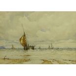 Albert Ernest Markes (British 1865-1901): Fishing Boats coming in to the Beach on the Waves,