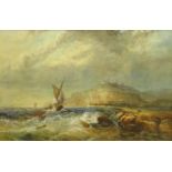 English School (Mid 19th century): Fishing Boats off a Rocky Coast,