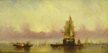 Attrib. William Adolphus Knell (British 1805-1875): Shipping at Sunset, oil on canvas unsigned