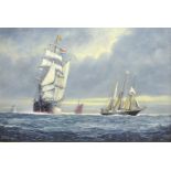 Jack Rigg (British 1927-): Tall Ships at Sea, oil on board signed and dated 1999,