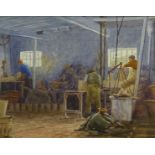 Arthur Comfort (British 1864-1935): The Pottery Workshop, watercolour signed 22cm x 28.