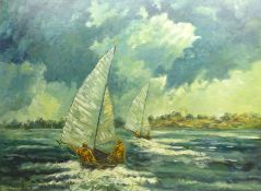 W Joyce Lakeman (British 20th century): Sailing Dinghies on Hornsea Mere,
