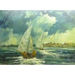 W Joyce Lakeman (British 20th century): Sailing Dinghies on Hornsea Mere,