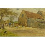 James William Booth (Staithes Group 1867-1953): Farmyard with Cattle and Hens,