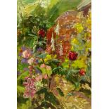 C Priscilla Hanbury (British 1921-2008): Foxgloves in a Walled Garden, oil on board unsigned,