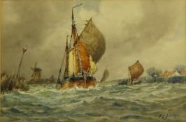 Frederick James Aldridge (British 1850-1933): Fishing Boats in Choppy Waters,