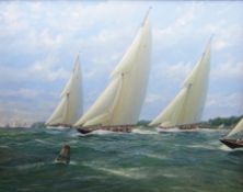 Michael J Whitehand (British 1941-): 'Shamrock Britannia and Cambria Racing in the Solent',