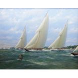 Michael J Whitehand (British 1941-): 'Shamrock Britannia and Cambria Racing in the Solent',