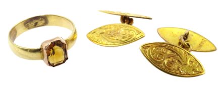 Pair of 9ct gold marquise shaped cufflinks,