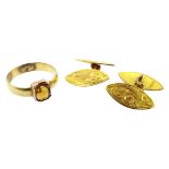 Pair of 9ct gold marquise shaped cufflinks,