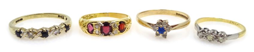 Victorian garnet and diamond ring hallmarked 18ct, diamond ring stamped Palad,