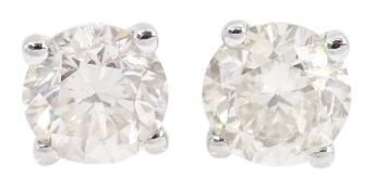 Pair of 18ct white gold diamond stud earrings, hallmarked, diamond total weight 1.