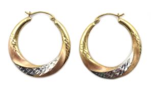 Pair 9ct tri-colour gold hoop earrings stamped 9kt Condition Report length = 25mm