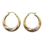 Pair 9ct tri-colour gold hoop earrings stamped 9kt Condition Report length = 25mm