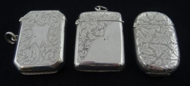 Three Victorian silver vesta cases, engraved decoration by Minshull & Latimer,