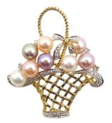 Gold pearl and diamond basket brooch, hallmarked 9ct Condition Report Approx 5.