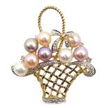 Gold pearl and diamond basket brooch, hallmarked 9ct Condition Report Approx 5.