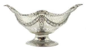 Victorian silver pedestal dish, embossed swag and pierced decoration by Charles Stuart Harris,