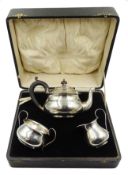 Three piece silver tea set, by Charles S Green & Co Ltd, Birmingham 1923, cased,
