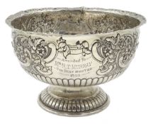 Victorian silver pedestal presentation bowl embossed decoration by Wakely & Wheeler London 1898,