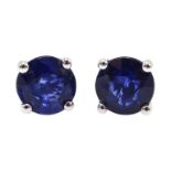 Pair of 18ct white gold round sapphire stud earrings, stamped 750, sapphire total weight approx 1.