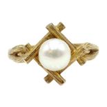 9ct gold rustic set pearl ring hallmarked Condition Report size N 3.