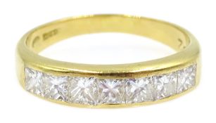 Gold princess cut diamond channel set half eternity ring, hallmarked 18ct, total diamond weight 1.