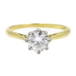 Gold brilliant cut diamond solitaire ring, stamped 18ct, diamond approx 0.