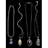 Silver amethyst pendant necklace, pearl, amethyst necklace and two other stone set necklaces,